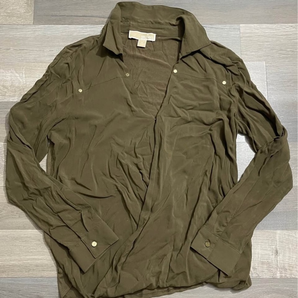 Michael Kors Olive Green Button-Front Shirt